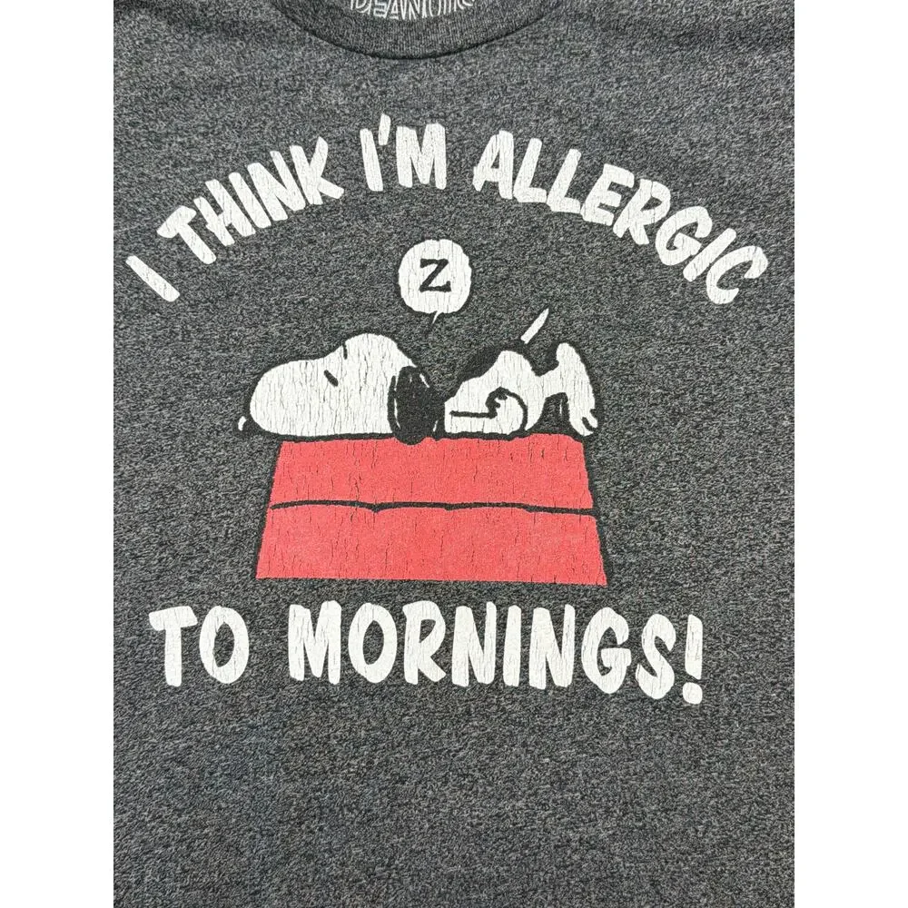 Peanuts Snoopy Shirt Mens Small Gray I Think Im Allergic To Mornings Comic Tee - Picture 2 of 6